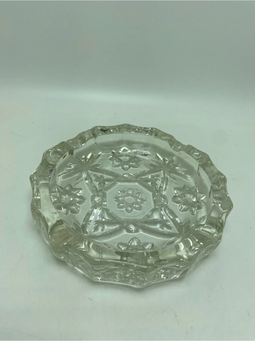 Vintage Anchor Hocking Clear Pressed Glass Ashtray Star Pattern